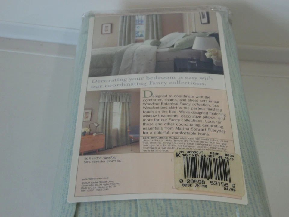 Martha Stewart Fancy King 床裙木刻水绿色床垫 78x80 英寸 — 第 3/3 张图片