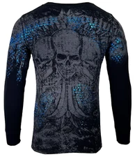 Xtreme Couture by Affliction Men's Thermal Shirt SHERWOOD Black Skull Tattoo