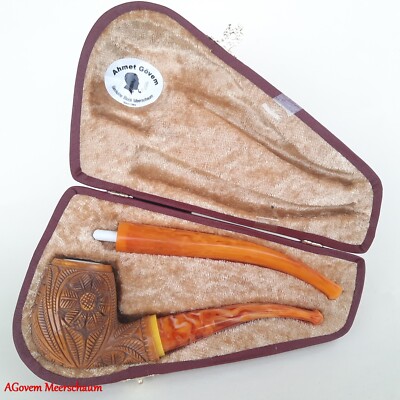 AGovem Handmade Double Stem Ornament Meerschaum Smoking Tobacco Pipe AGM-1790