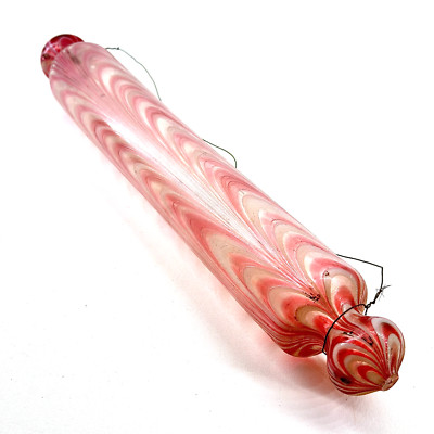 Antikes Glas Nudelholz rosa weiß Wirbel 19. Jh. Bristol. Seltenes Sammlerstück