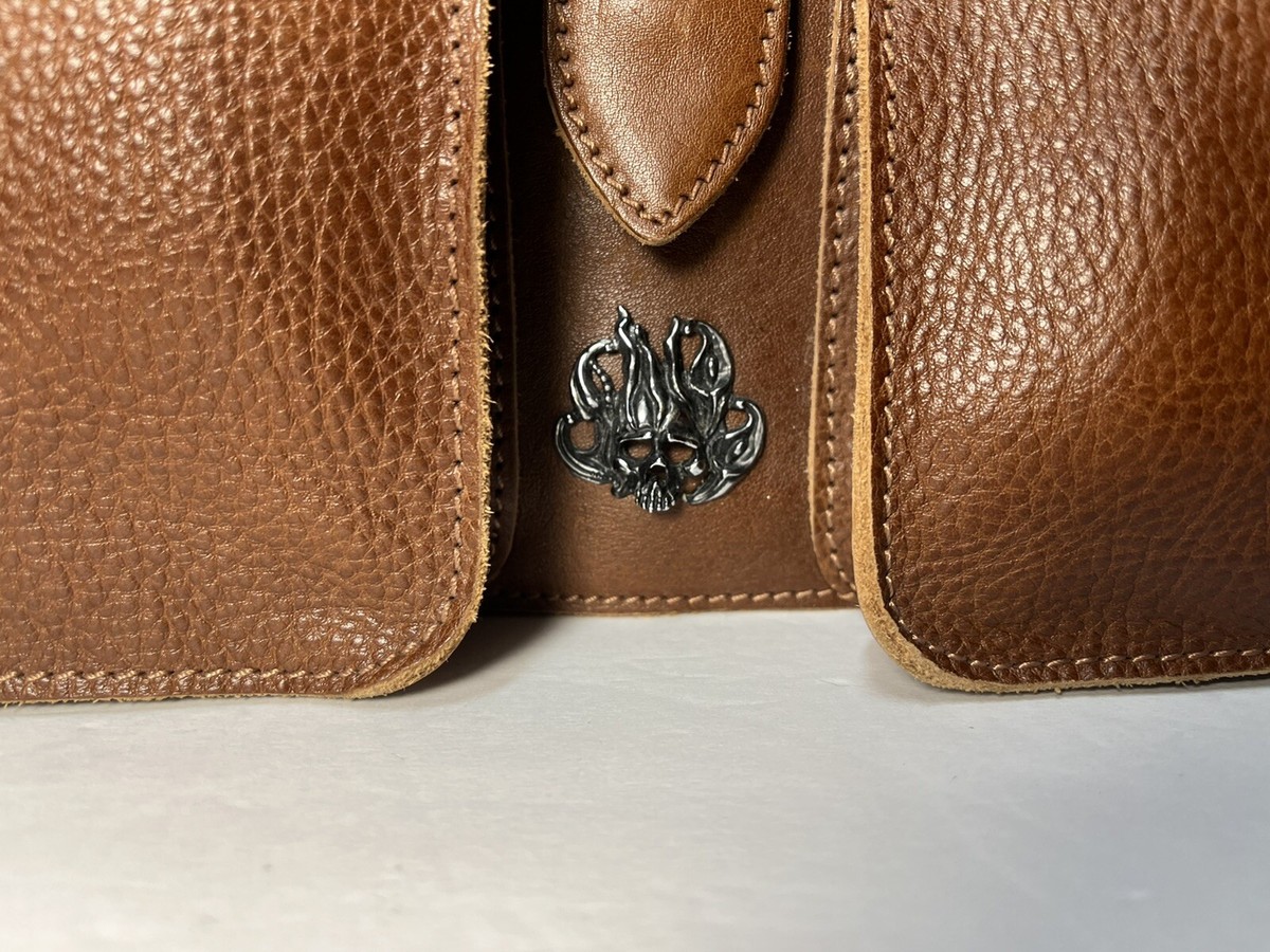 Zeyner Cognac Italian Vachetta Leather Saddle Bag Laptop Briefcase