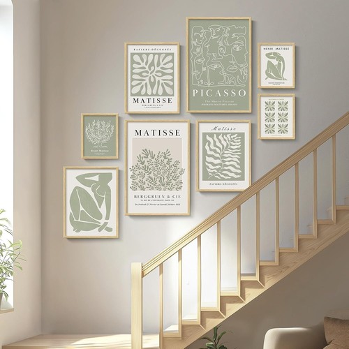 Artful Sage Green Matisse Prints - 8-Piece Framed Canvas Set for Home and Office - Picture 5 of 9