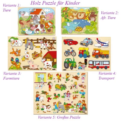 WOODYLAND KINDER HOLZ STECKPUZZLE TIERE Auto Zoo Holzpuzzle Kleinkinder Setzpuzzle Wo15