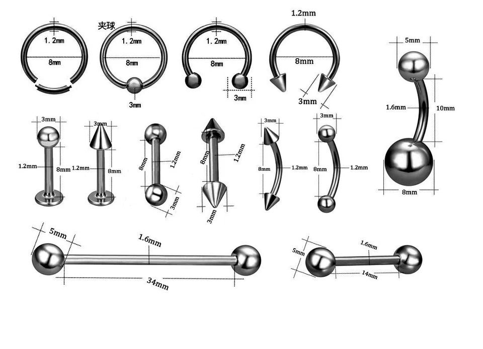 Juego de 46 piezas de acero inoxidable para piercing de cejas y labios nariz oreja herramienta de aguja perforadora Foto 2 de 4