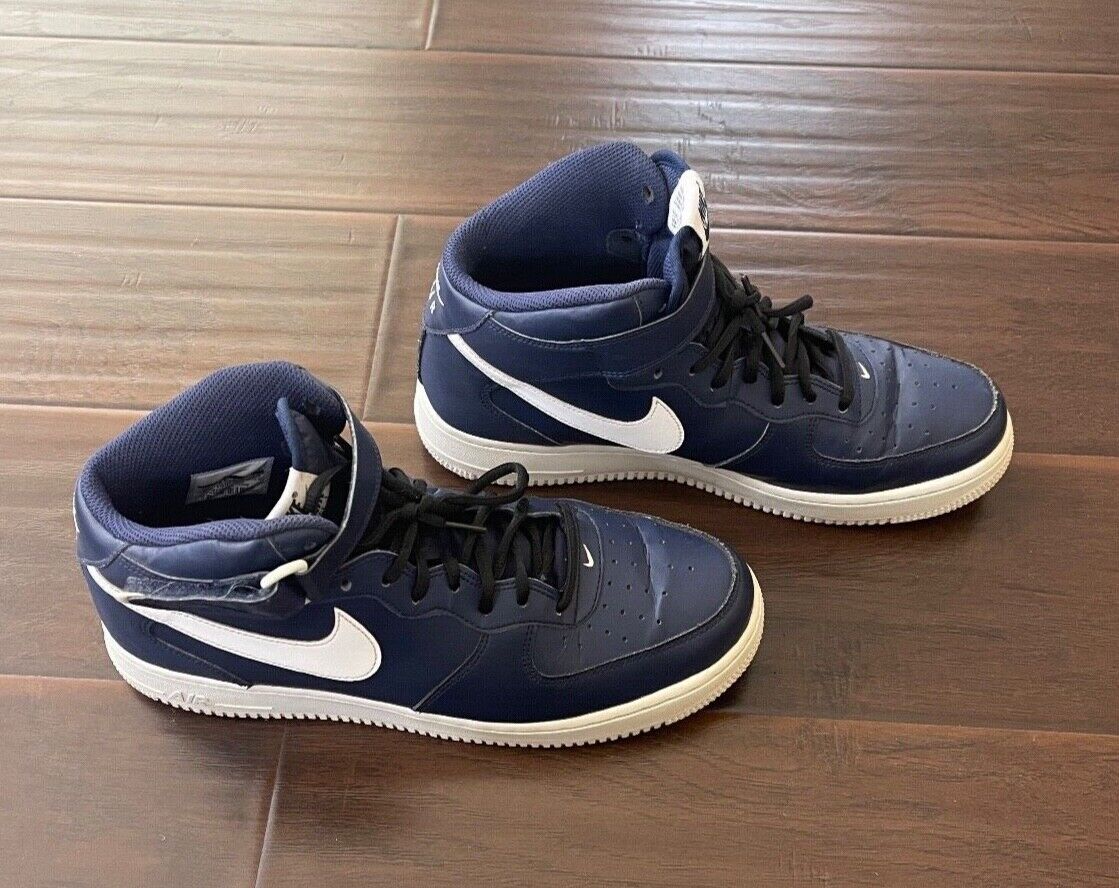 Nike AF1 Air Force 1 Mid '07 Midnight Navy Blue Shoes Nike AF1 Air Force 1 Mid '07 Midnight Navy Blue Shoes