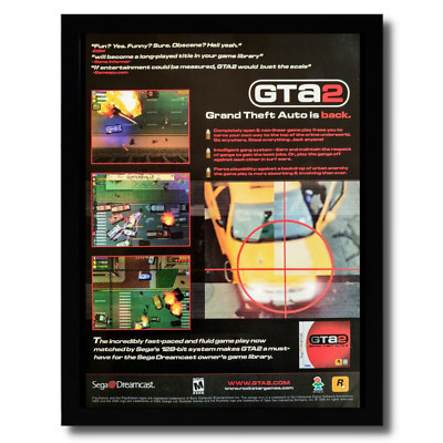 1999 GTA 2 Grand Theft Auto 2 Framed Print Ad/Poster Official PS1 PC Dreamcast