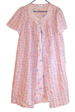 Granny Nightgown w/ Matching Housecoat Pink Floral 45" Large Cottage-core Sleep