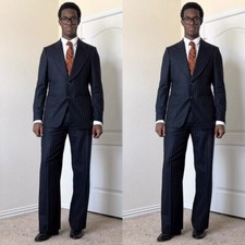 Black Striped Men's Suits Wide Peak Lapel Prom Tuxedos Oversize Blazers Pants