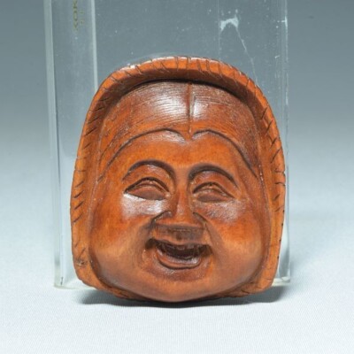Japanese Handmade wooden Netsuke Statue Collectible Netuke Otafuku Ojime F/S