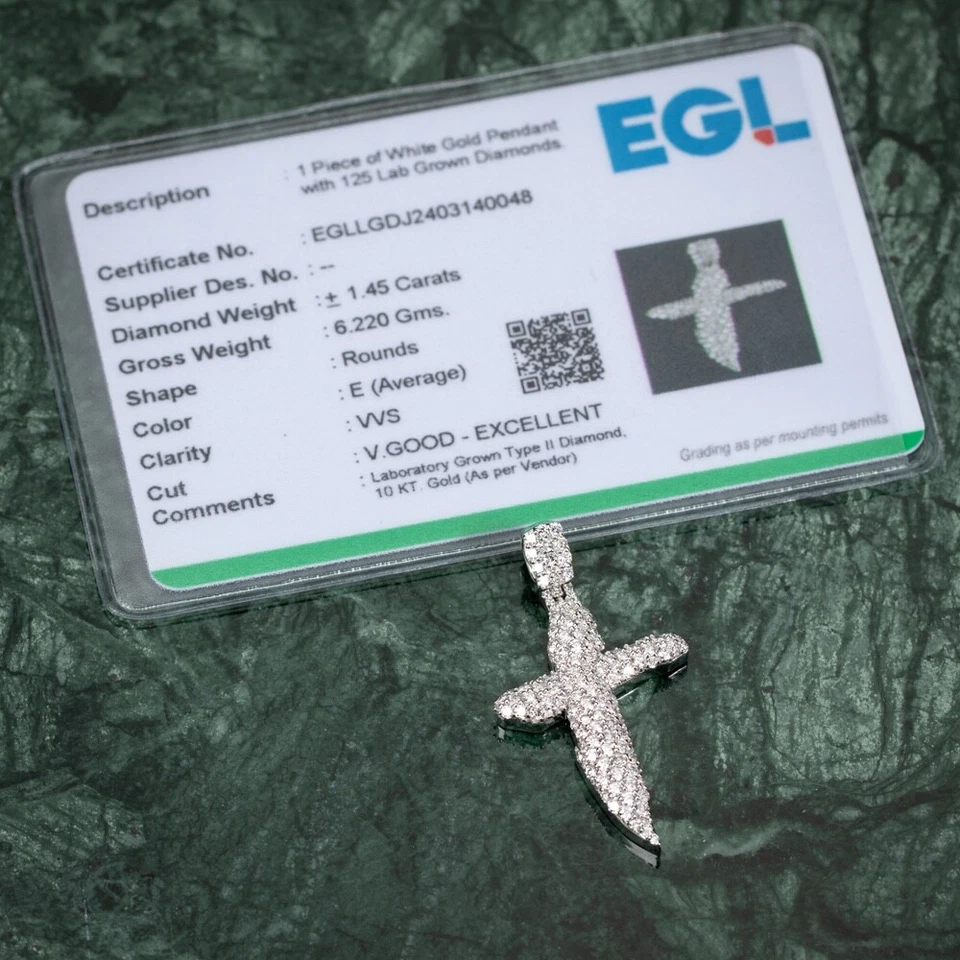 Pequeño juego de peine de miel de 1,45 quilates cultivado en laboratorio VVS colgante de cruz de oro blanco de 10 quilates Foto 3 de 4