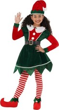 Girls Christmas Elf Costume Kids Santa`s Helper Fancy Dress 3 - 14 yrs 6 Pieces