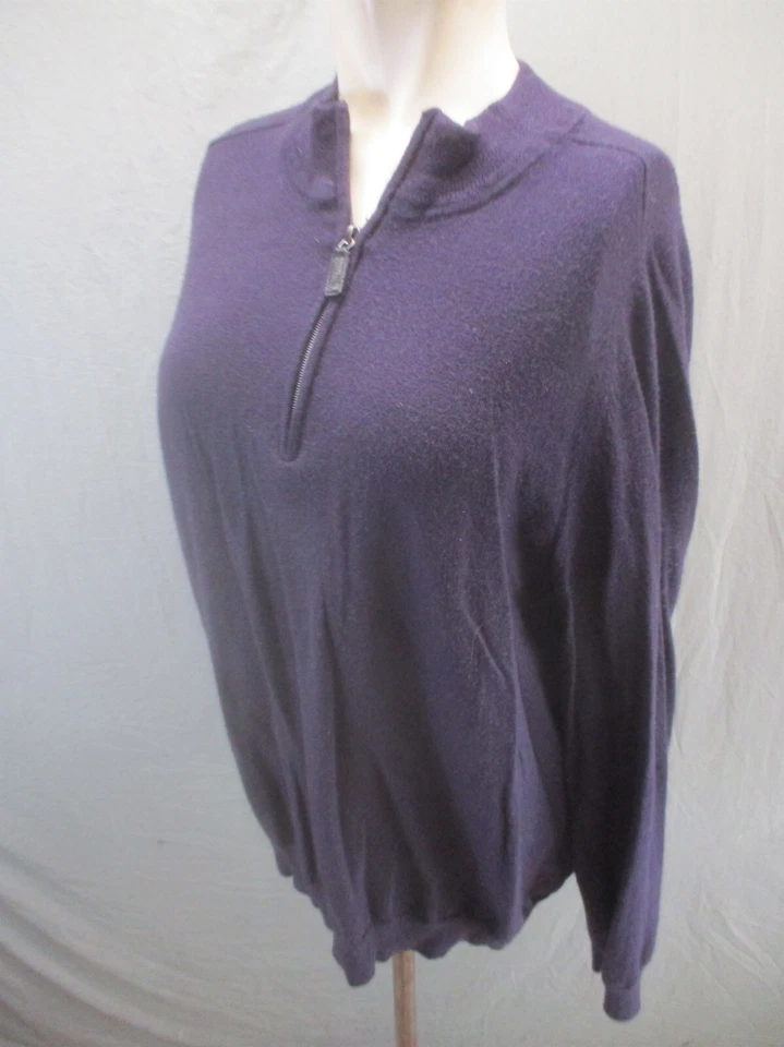 NORDSTROM Size XL Mens Purple 100% Extra Fine Merino Wool 1/2 Zip Pullover 085 - Image 3 of 4
