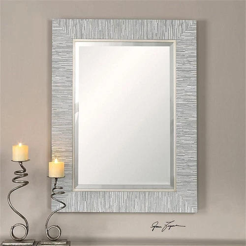 Uttermost Belaya Contemporary Wood Mirror in Blue/Gray/Silver - Picture 1 of 4