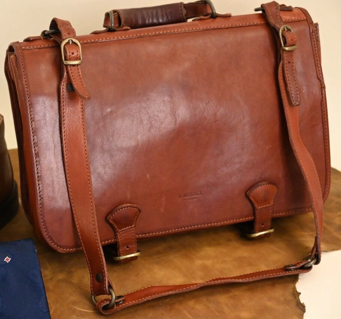 GM Signed Italy Mens Leather Travel Sport Zip Shoulder Bag Vintage