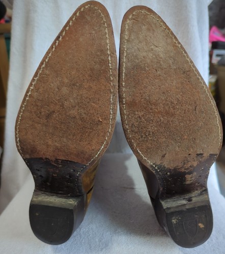 Vtg Texas Made in USA Brown Leather FLORAL Cowboy Western Riding Boots 9 D - Picture 8 of 8