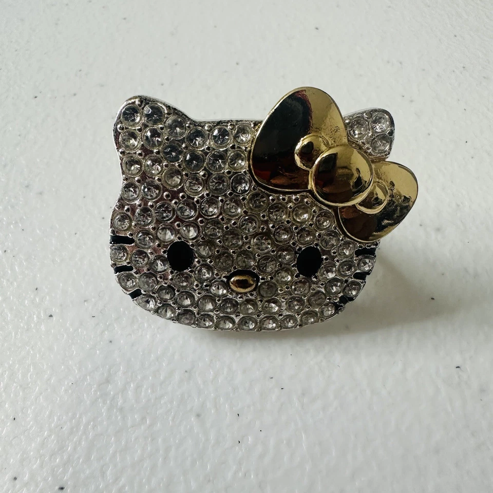 Big Hello Kitty 圆形切割水晶斯洛伐克 12 码戒指闪亮 — 第 3/4 张图片