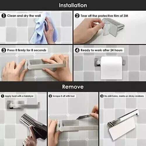 Toilet Roll Holder Stick On Self Adhesive Stainless Bathroom Wall HIGH QUALIT - Picture 6 of 8