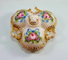 Cambridge Crown Tuscan Pink Milk Glass Floral Divided Relish Candy Covered Dish