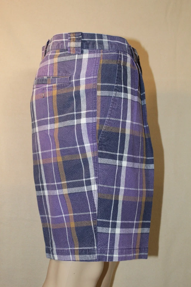 St. John's Bay Flat Front Shorts Purple Plaid Check Plaid 9" Inseam Size 36 - Image 2 of 4