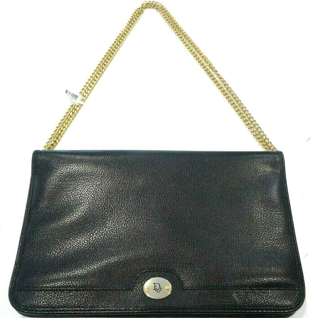 Christian Dior Vintage Black Leather Chain Strap Shoulder Bag -Good &  Authentic