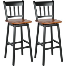 Set of 2 Bar Stools Wooden Counter Height Chair Pub Dining Chairs 360 °Swiveling