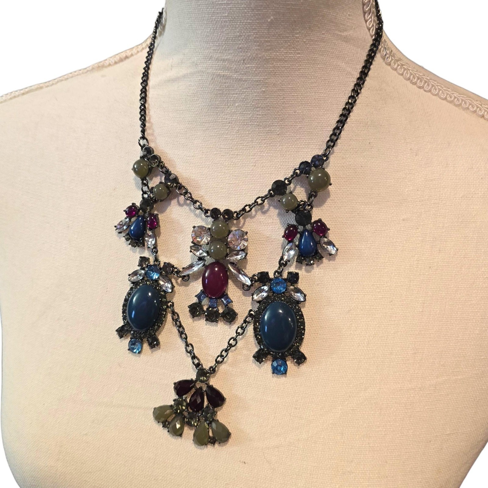 Necklace Statement Bib Multicolor Rhinestone Cabo… - image 3