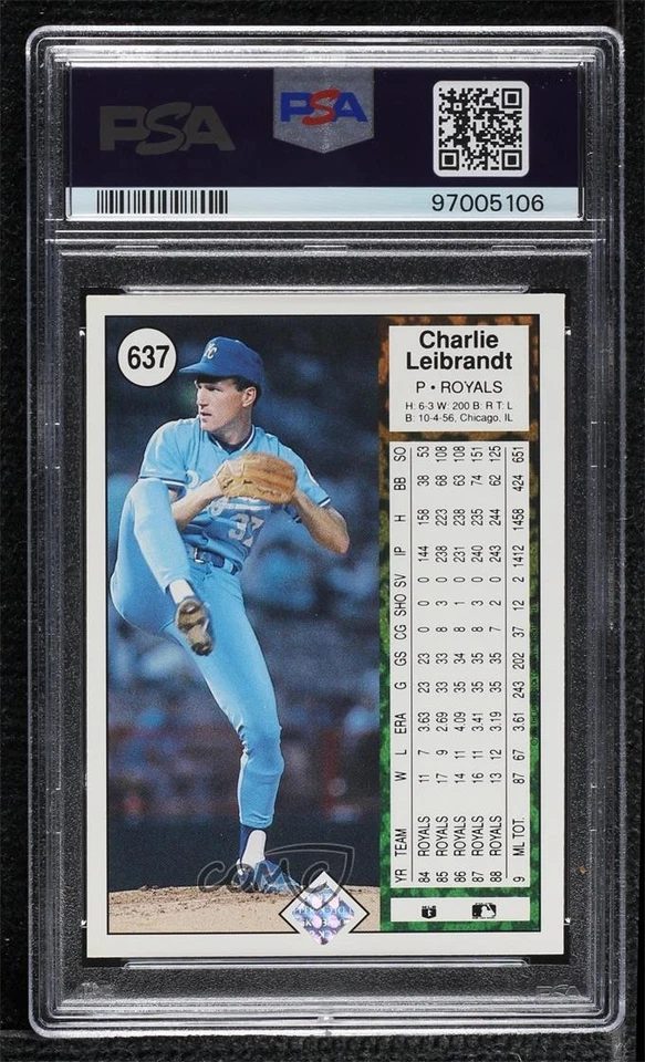 1989 Upper Deck Charlie Leibrandt #637 PSA 9 MINT - Image 2 of 2