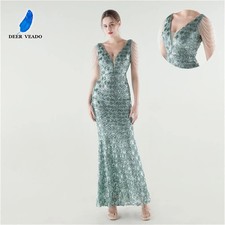 Luxury Beading Evening Dress Woman Elegant V-Neck Sequins Prom Party Maxi Gowns