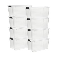 Sterilite 8-Pack 70 Quart Ultra Latch Box, Clear Storage Organizer Bins with ...