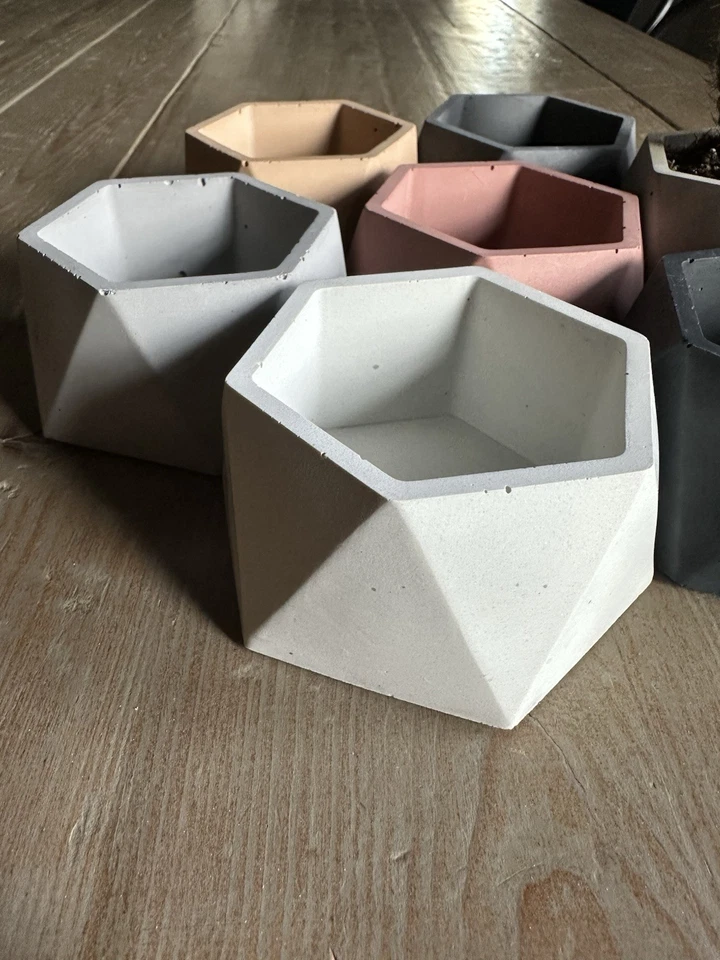 Hand Made Artisan Concrete Geometric Succulent Planter Pot Hexagon Shape 4 X 2 - Image 4 of 4