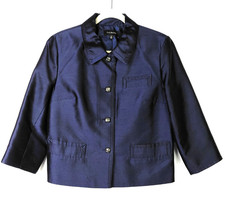 Talbots Blazer Jacket Sz 12 Silk Wool Blend Navy Blue Classic