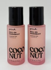 2 VICTORIA'S SECRET PINK COCONUT ROLL ON DEODORANT ALUMINUM FREE ESSENTIAL OILS