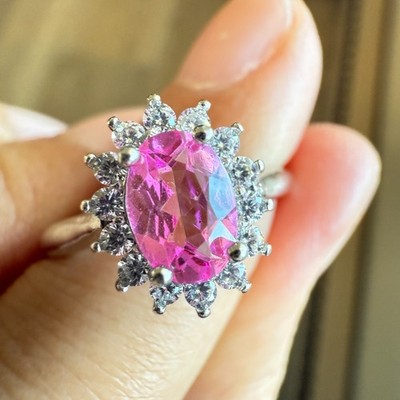 925 Sterling Silber Ring oval rosa 7x5 mm Natur Topas Edelstein Geschenk Zirkon