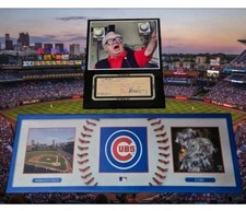 Harry Caray Reproduction Signed Check Display & Framed Chicago Cubs Photo Lot