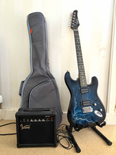 Glarry Blue Solid Body 6-String Right-Hand Electric Guitar w/ GA-20 Amp Bag