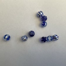 Blue Glass Beads, 9 In Total, Various Designs
