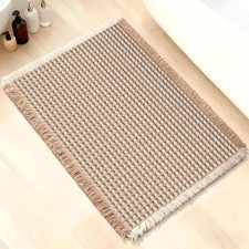 Waffle Bath Mat, Super Absorbent Soft Non-Slip Boho Bath Rugs with Flat-Woven