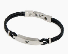 Emporio Armani Men's Bracelet Black & Silver Braided Smart Casual Gift BOXED £95