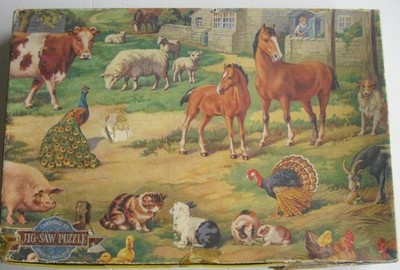 Vintage Chad Valley c60 Stck. dicke 5-lagige Stichsäge. 12 Launen Bauernhoftiere. Komplett