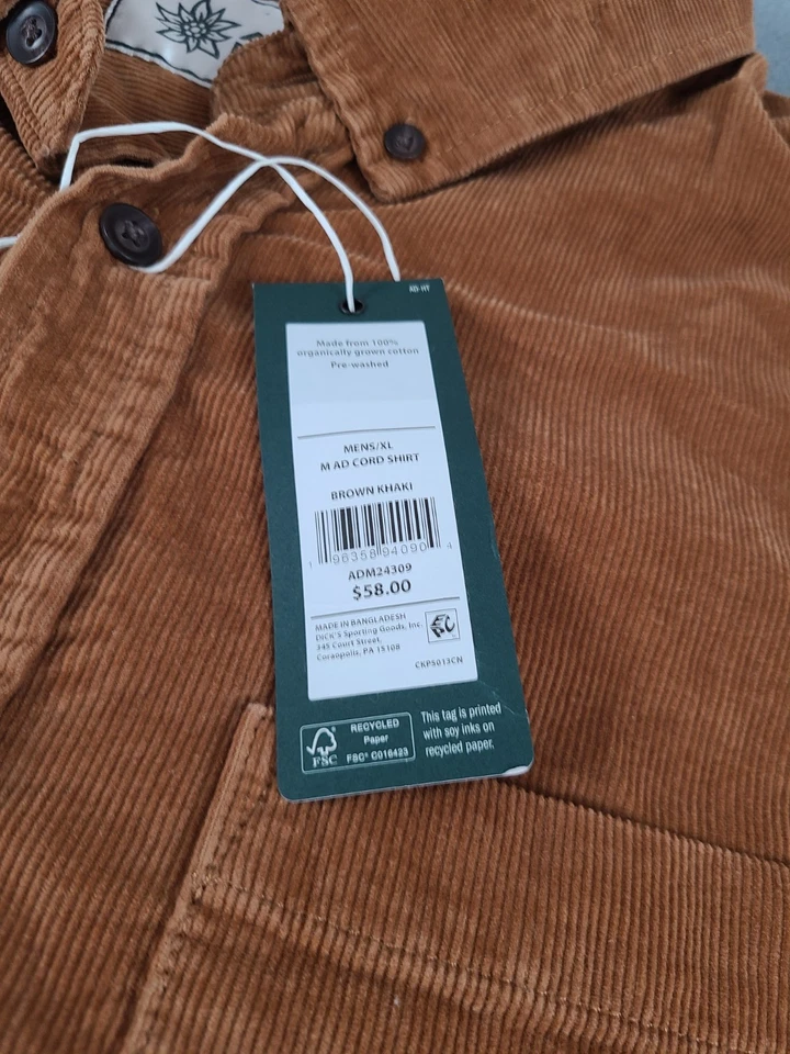 Alpine Design Men's Corduroy Longsleeve Shirt Brown Khaki Size XL NWT - Image 4 of 4