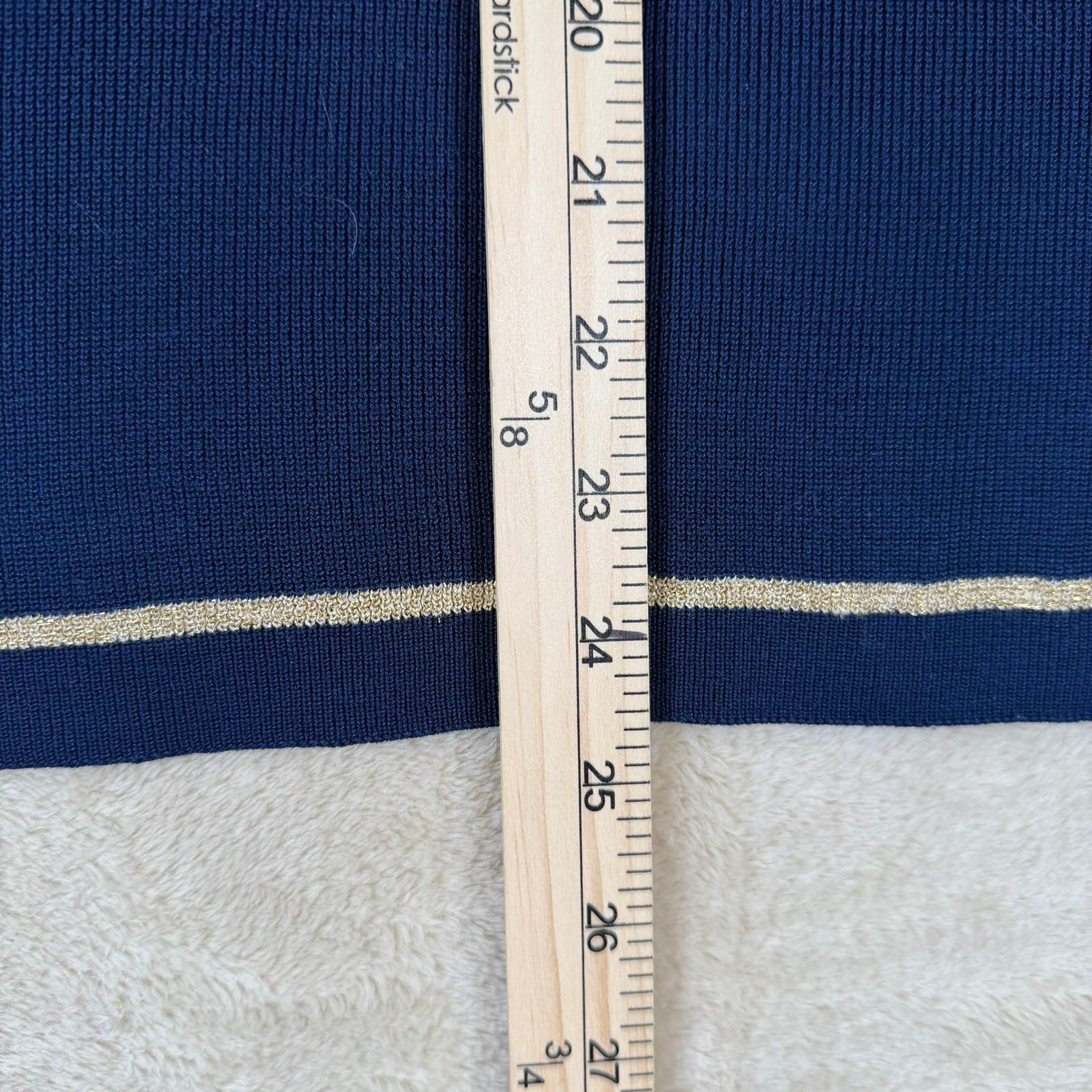 Saks Fifth Avenue Collection Silk Navy Sh Slv Mock Neck Knit Top L Metallic Trim