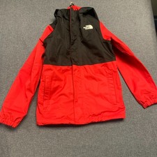The North Face Youth Jacket Size M Red Black Hooded Windbreaker Coat Polyester
