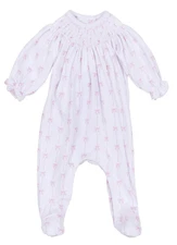 NWT Pink Bow Smocked Pima Cotton Romper Footie Newborn Magnolia Baby Girls