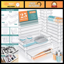 25 PCS Clear Plastic Drawer Organizer, Makeup Organizers and Storage Bins