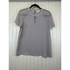 Pleione Women's Gray Sheer Sleeve Top Keyhole Blouse In Size Small Elegant