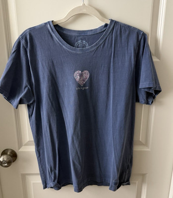 Life is Good T Shirt Women s Sz Large Floral Heart Short Sleeve EUC