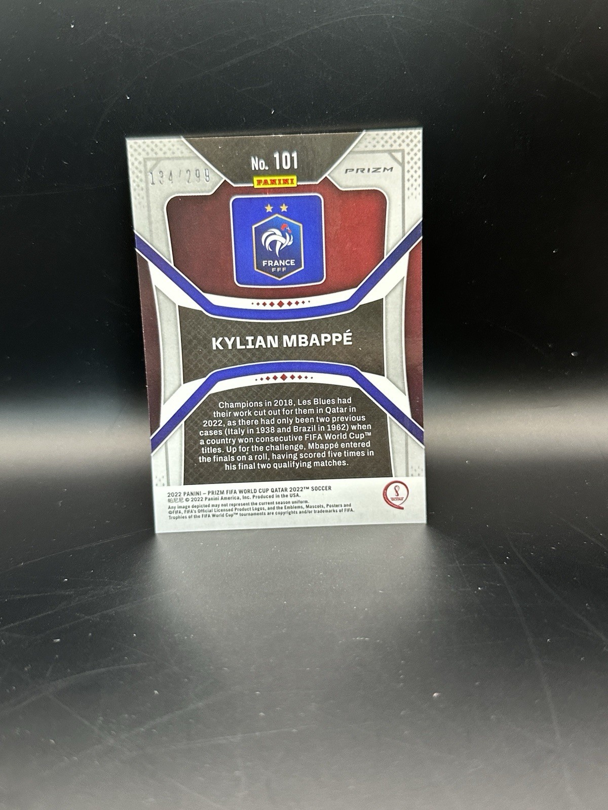 2022 Panini Prizm FIFA World Cup Kylian Mbappe #101 Blue /299 view 2