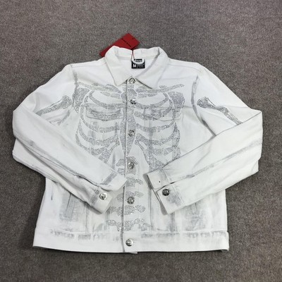 Guapi Jacket Mens Medium White Dead Or Alive Skeleton Rhinestone Limited Edition