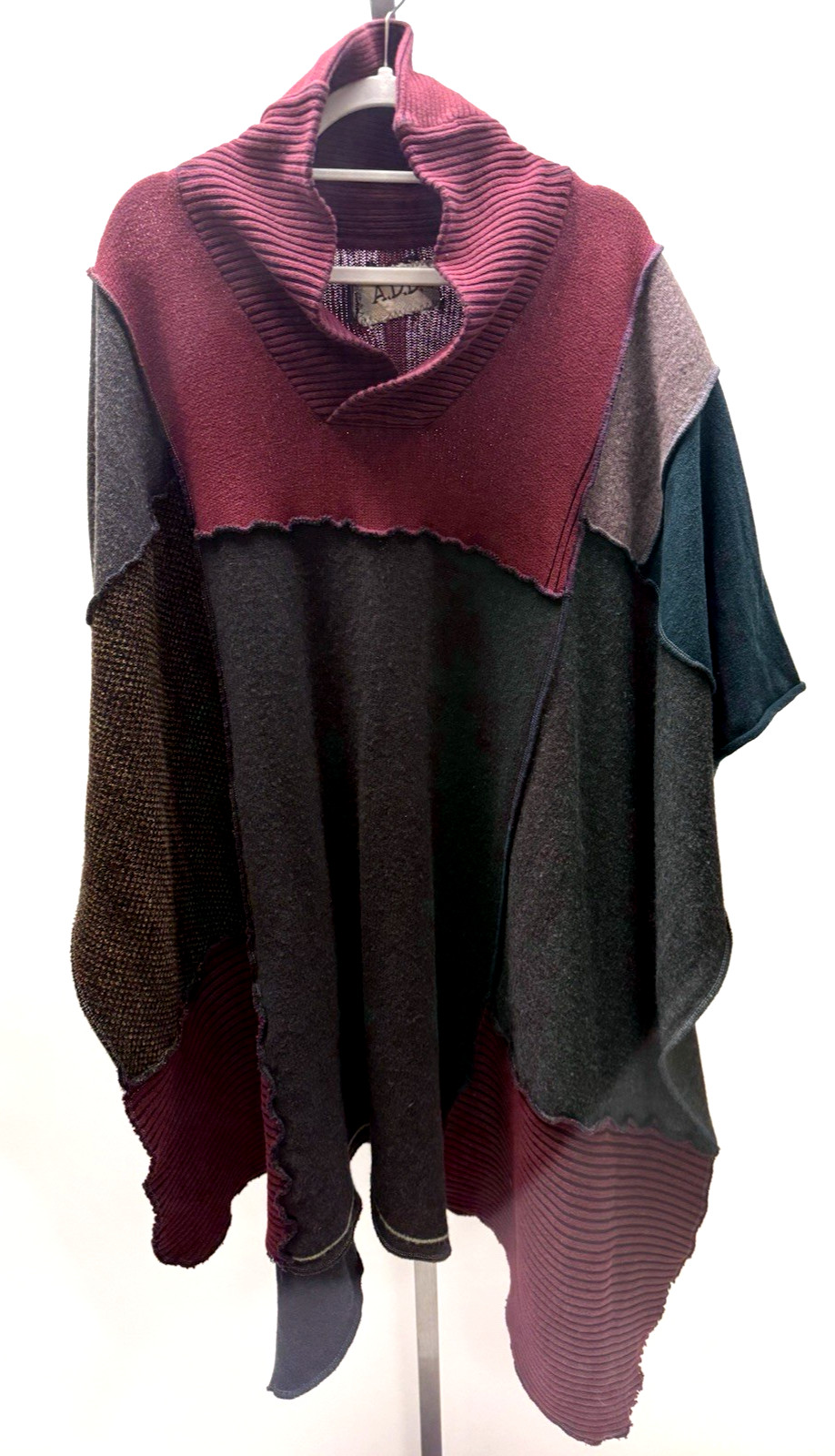 ADD Multicolor Patchwork Knit Poncho Sweater Size… - image 1