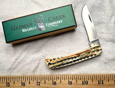 German Creek Hillbilly Farmhand Sod Buster Jr Knife w/ Box Bone Handle w/ Stag P